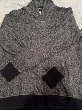 Men's Shawl Collar Heather Gray Crewneck Sweater with Black Trim